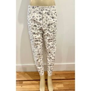 Zara Floral Seersucker Crop Pants Sz XL White High Waist